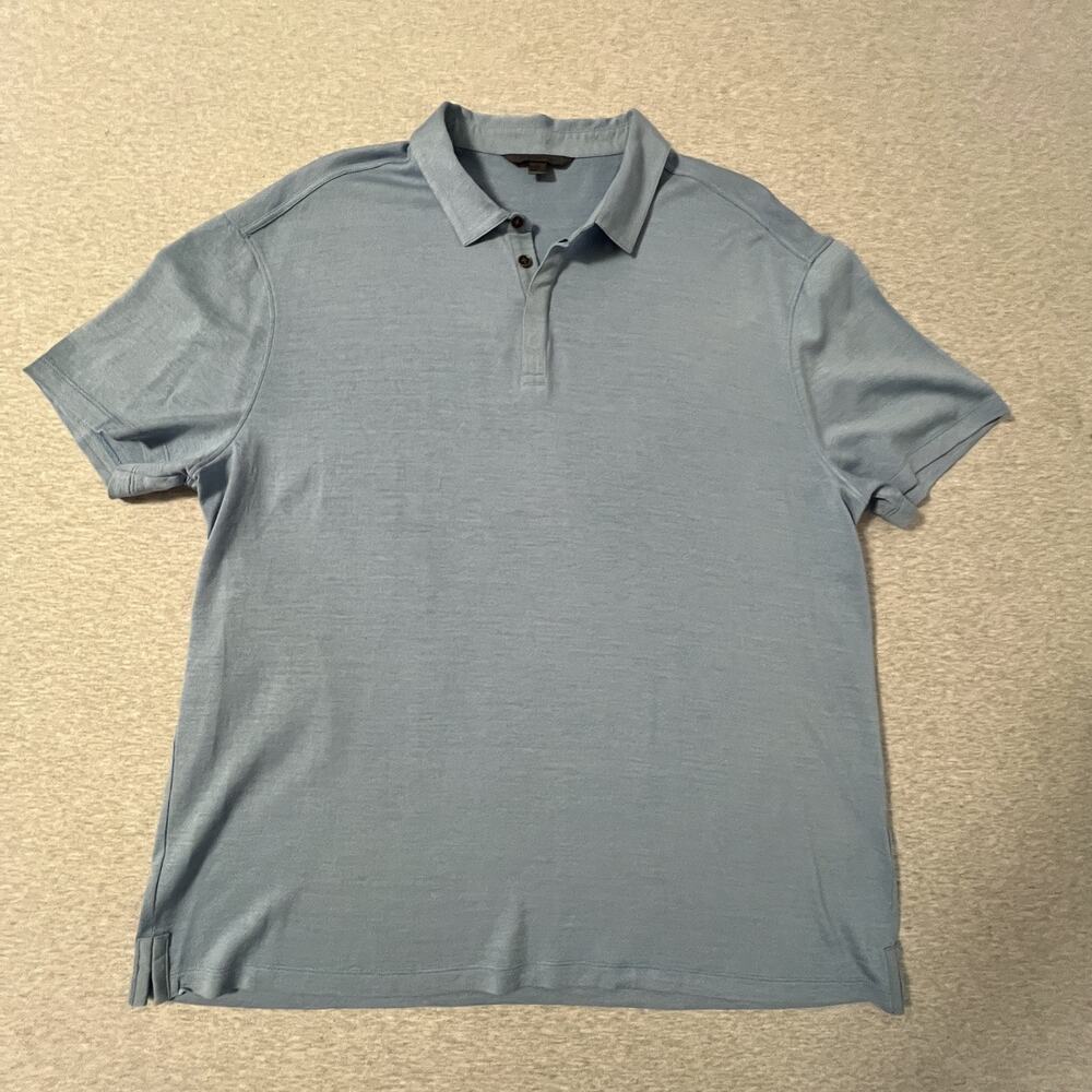 John Varvatos Polo Shirt Mens XL Blue Short Sleeve Split Hem 100% Cotton Casual